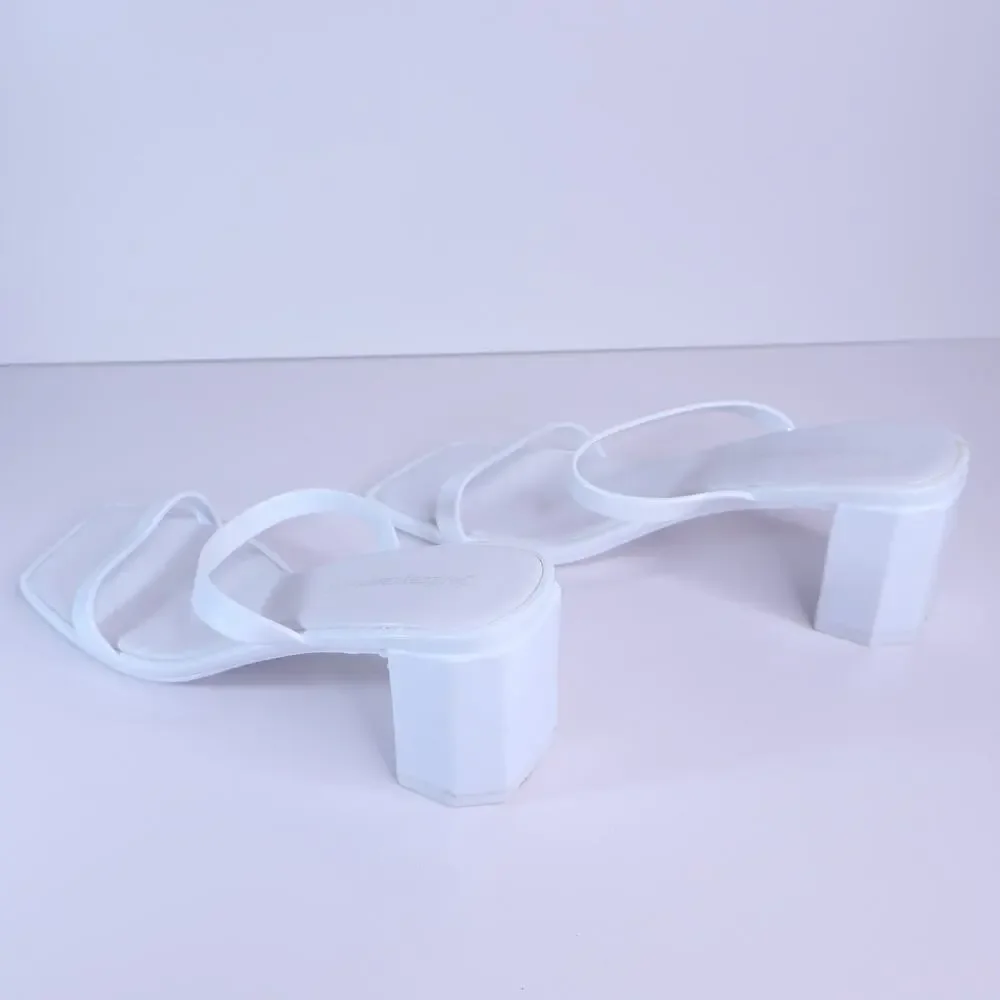 JEFFREY CAMPBELL Jamm-3 Jelly Slide Sandal White Shiny Square Toe Women's 7